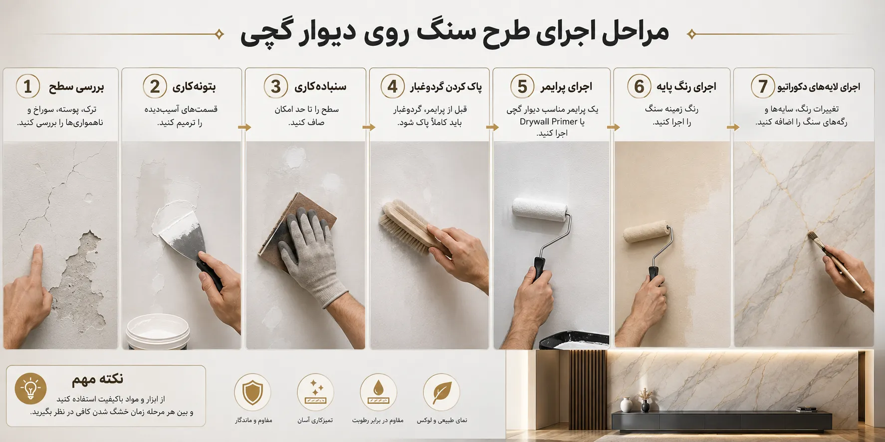 طرح سنگ رو دیوار گچی